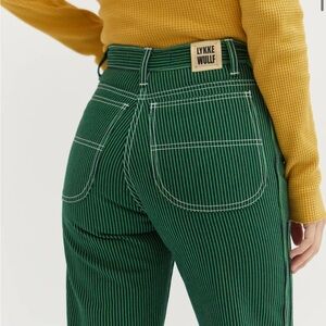 Lykke Wullf Workwear Denim Jeans in Green and Blue Railroad Stripe in Size 2